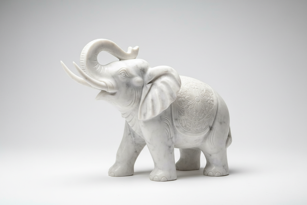 大象造型汉白玉雕刻件 精雕 高清 实拍图